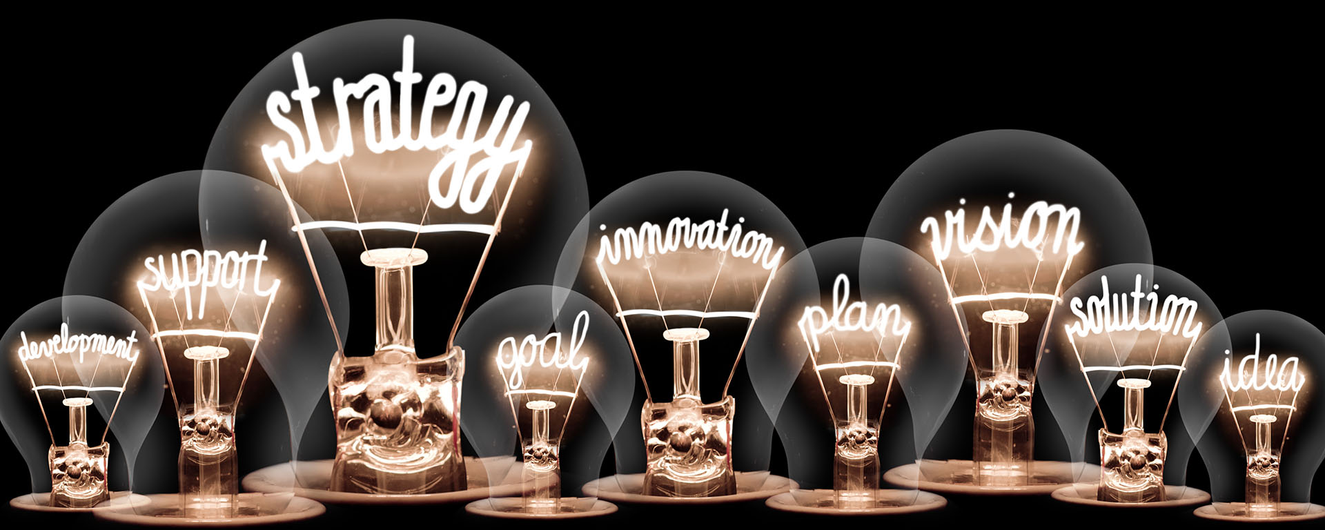 Lightbulbs with Creative Words for Innovation